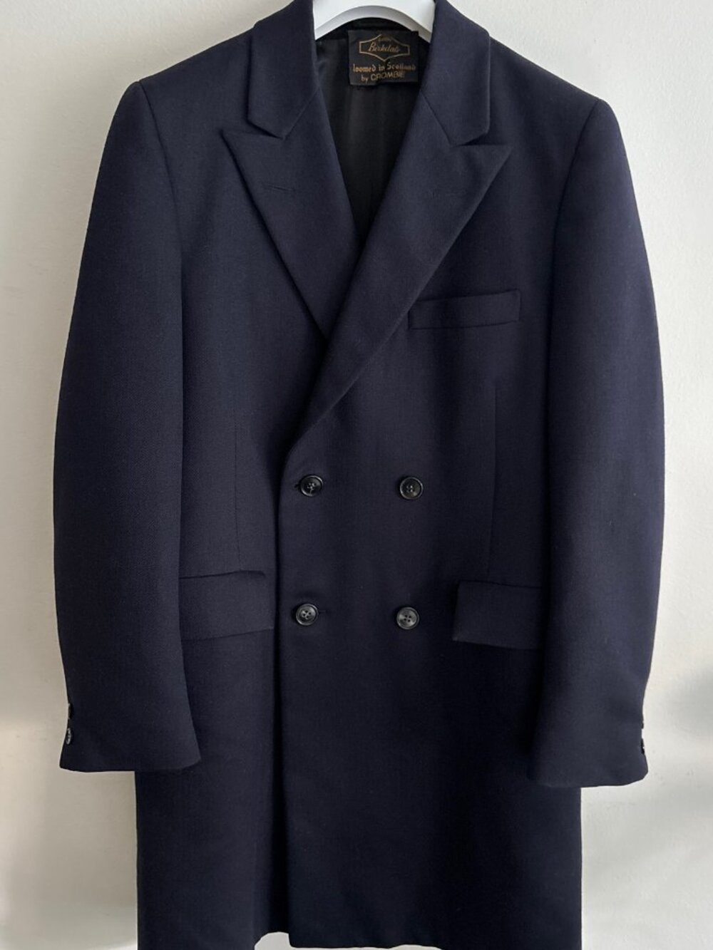 VTG Crombie Navy Herringbone Wool Double Breasted Overcoat/ Car Coat - Medium